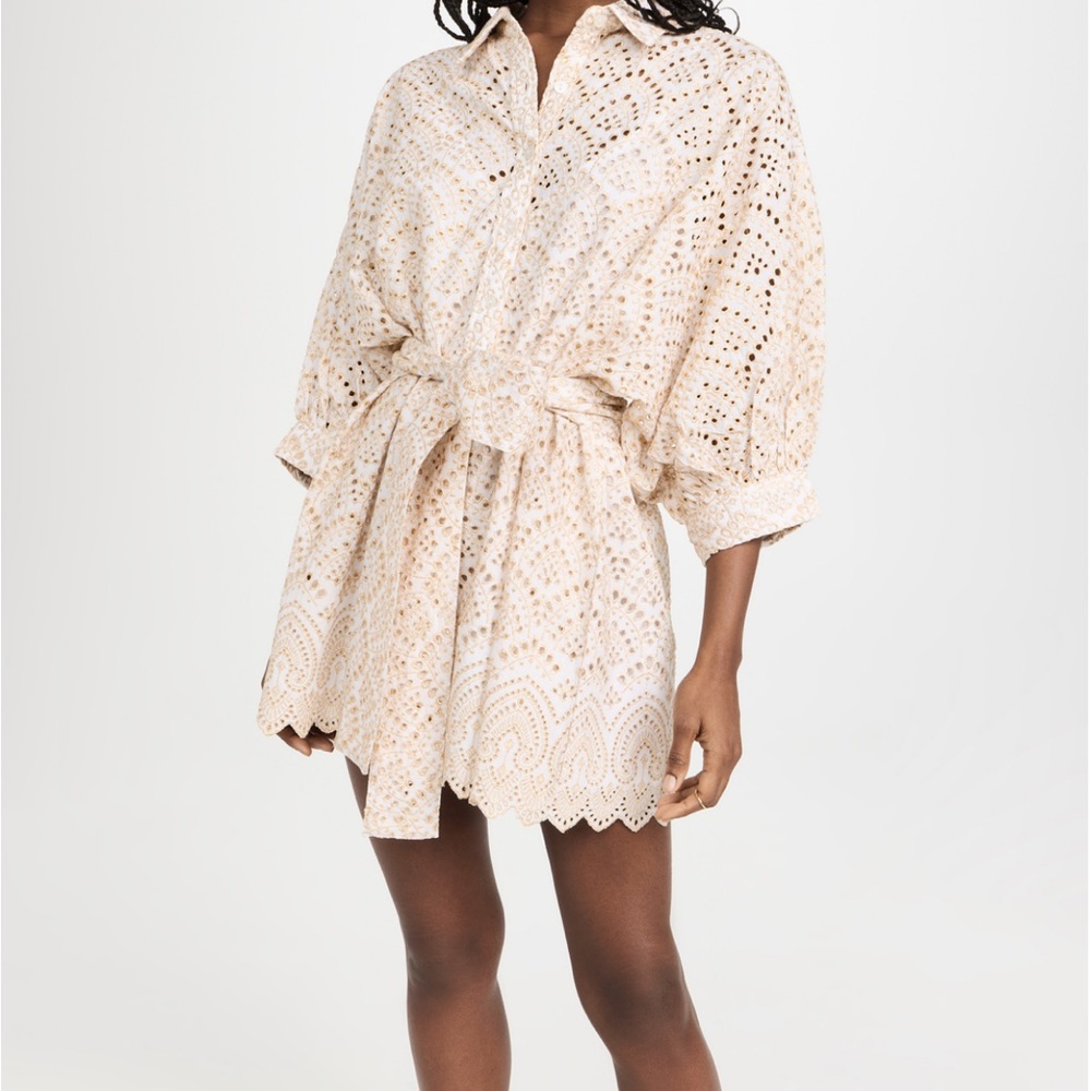 SUNDRESS Florine short dress eyelet gold